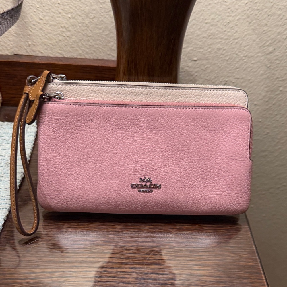 Coach Pink and Cream Double Zip Wristlet